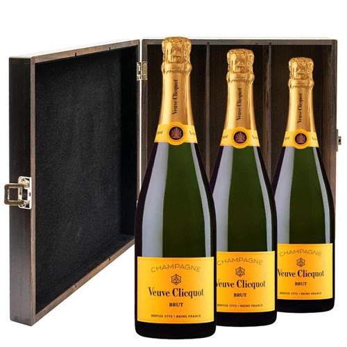 Veuve Clicquot Brut Yellow Label Champagne 75cl Treble Elm Wood Gift Boxed Champagne (3x75cl)